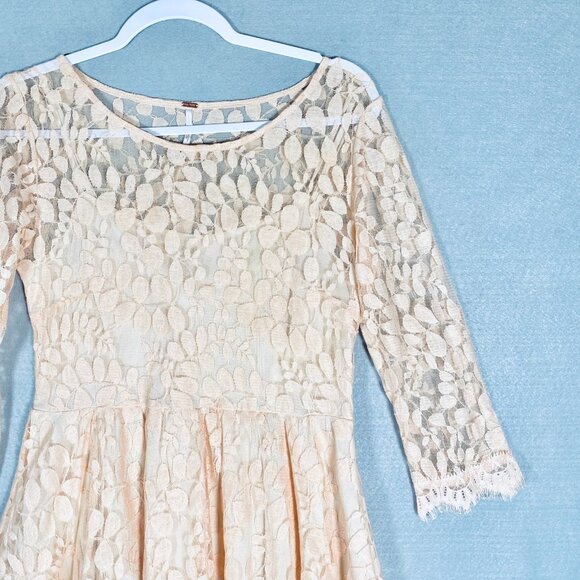 Free People Dress Womeens 6 Cream Lace A Line Romantic Feminine Fairycore - Picture 3 of 14